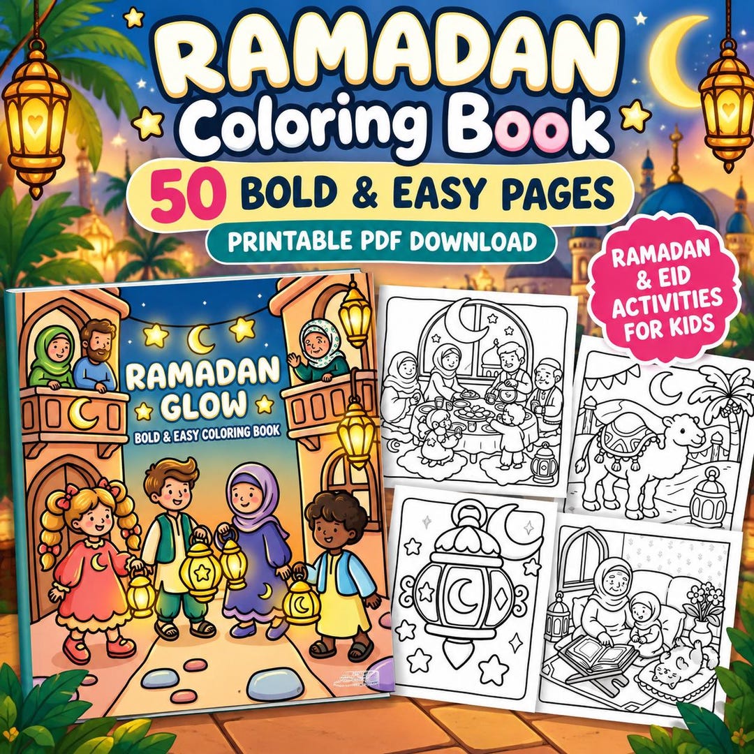 Printable Ramadan Pattern Ramadan Glow Coloring Book, 50 Bold Eid Pages (digital Download) - Etsy
