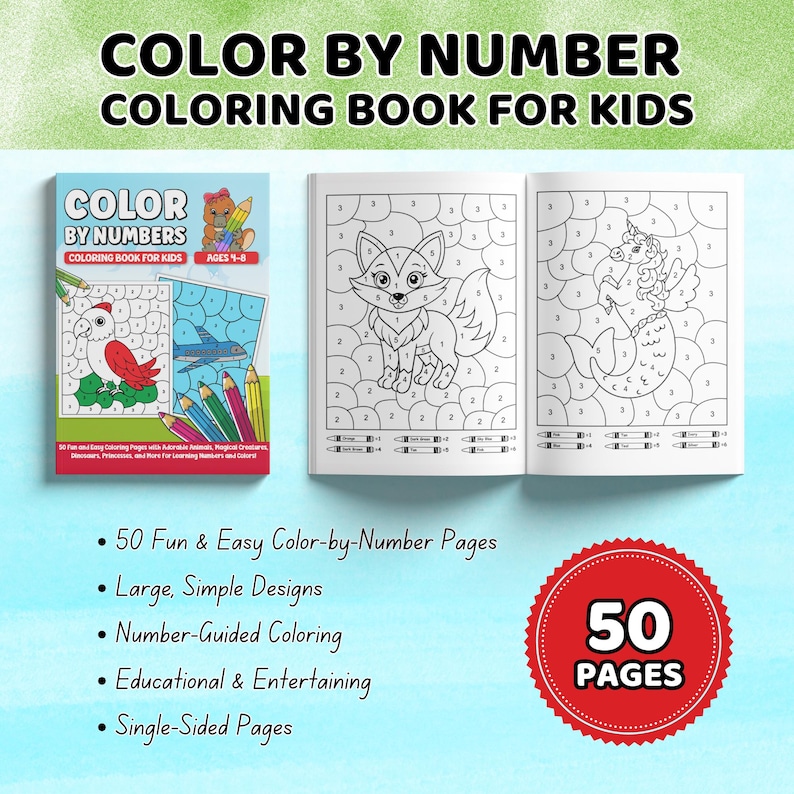 Color by Number Coloring Pages for Kids – Instant Download PDF - Etsy