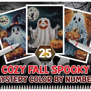 Cozy Fall Mystery Coloring Book: 25 Autumn Pixel Art Pages (Digital Download)