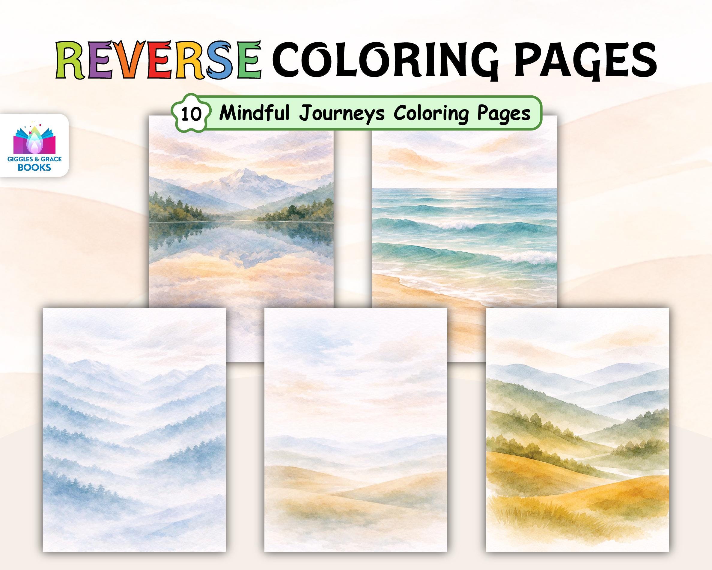 Watercolor Landscape Reverse Coloring Pages – 10 Mindful Art Designs ...