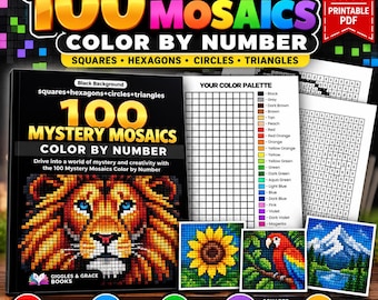 100 Mystery Color by Number Pages | Adult Mosaic Coloring Book (PDF)