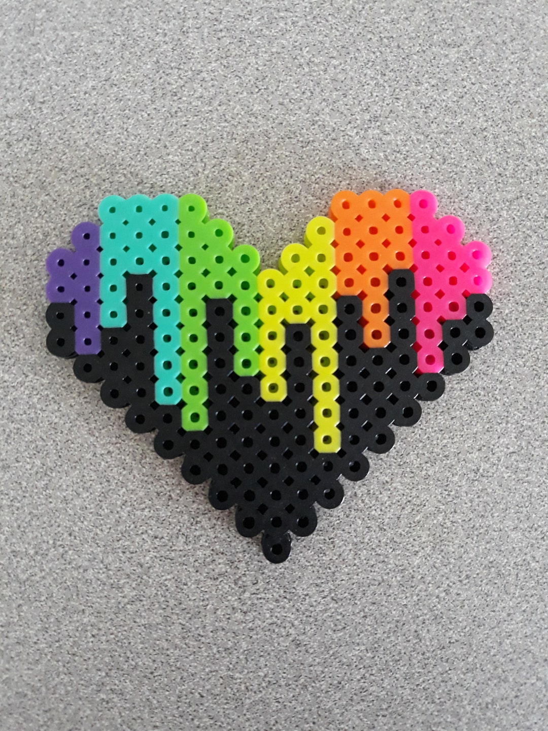 Rainbow Drip Perler Heart Colorful Paint Drip Contrast Pixel Art