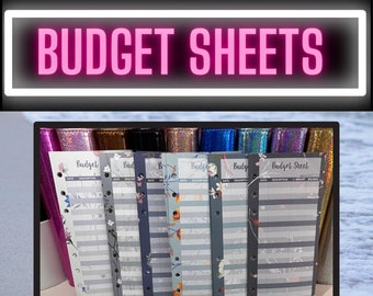 Cash Envelope Budgeting Sheets ONLY, Money Tracker, Bundle of 12 sheets, Budget Inserts, A6 Budget Insert Trackers, Blue/Pink