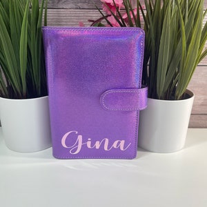 Personalized Glitter Holographic Budget Binder & 6 envelopes Cash Envelope System A6 Binder Budget Planner Money Envelopes image 1