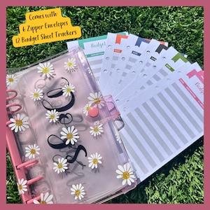 Daisy A6 Budget Binder avec enveloppes et trackers | Système d&#39;enveloppes de caisse| Économiseur de portefeuille| Planificateur budgétaire| Reliure personnalisée| Rembourrage en espèces