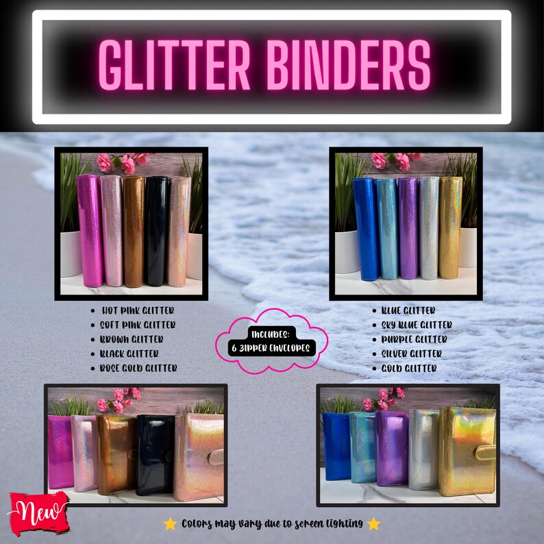 Personalized Glitter Holographic Budget Binder & 6 envelopes Cash Envelope System A6 Binder Budget Planner Money Envelopes image 2