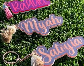 Personalized Backpack Name Tag| Custom Keychain| Kids Tag| Suitcase Tag| Lunchbox tag| Perfect Gift| Mirror Acrylic Keychain