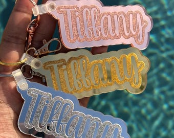 Mirror Name Glitter Acrylic Keychain, Backpack Name Tag, Kids Tag, Suitcase Tag, Lunchbox tag, Perfect Gift, Acrylic Keychain