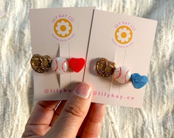 Baseball heart hair clip