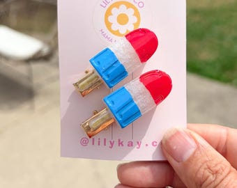 Red white blue popsicle hair clips, set of 2
