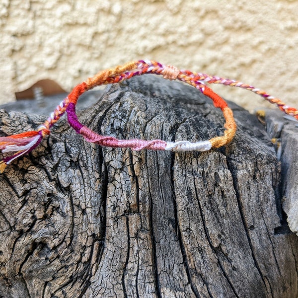 Pink and Orange Sunset Colored Lesbian Pride Handmade Friendship Bracelet / LGBT Pride / Adjustable Jewelry / Gay Lesbian Bisexual Trans