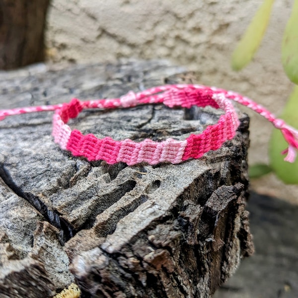 Pink Gradient Handmade Friendship Bracelet, Adjustable Woven Gift, Surfer Girl Beach Accessories, Ocean Theme, Simple Jewelry Breast Cancer