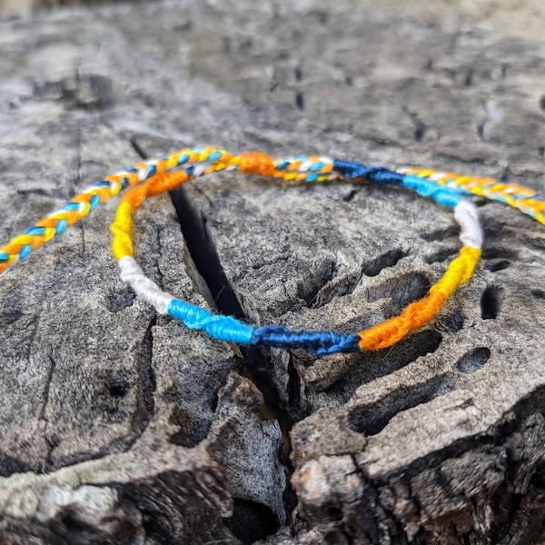 Aroace Pride Handmade Friendship Bracelet, Orange Yellow White Blue / LGBT Pride Adjustable Jewelry / Gay Lesbian Bisexual Trans, Gifts