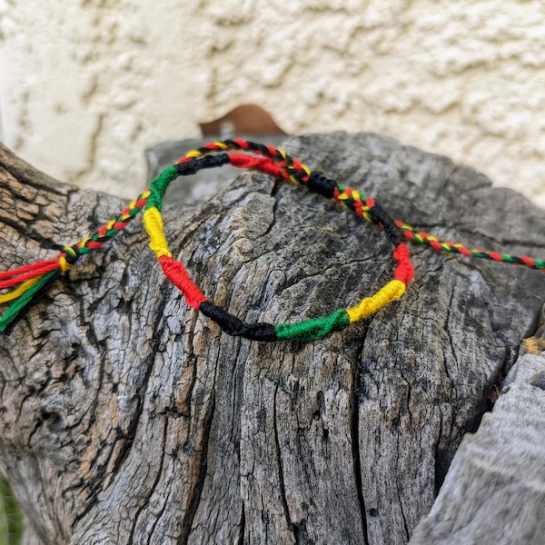 Rasta Green, Red, Yellow, black Friendship Bracelet, Gift for him, Rastafarian Colored Handmade, Weed Gift 420, Jamaican Flag Gift for Her
