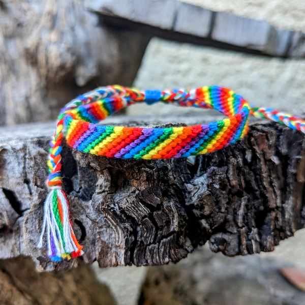 Rainbow Pride Bracelet, LGBT Pride Friendship Bracelet, Adjustable Woven Jewelry, LGBTQ+, Small Subtle Partner Gift