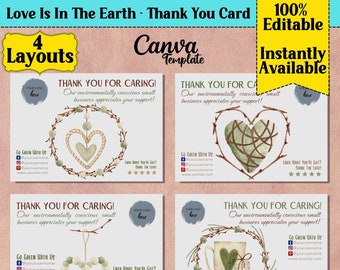 Printable Eco Friendly Thank You Card | Valentine Eco Card | Eco Friendly Valentine | Eco Friendly Canva Template | Editable Package Insert