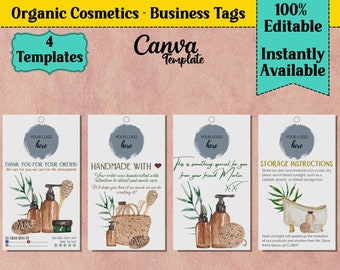 Organic Cosmetics Tags Set | Canva Template | Eco Thank You Tag | Handmade Custom Eco Tag | Eco Friendly Tag | Printable Care Instructions