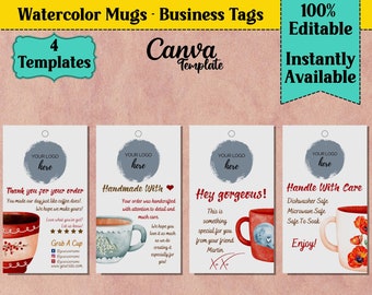 Sublimation Mugs Business Tags Set | Canva Template | Business Thank You Tag | Handmade Custom Tag | Gift Tag | Printable Care Instructions