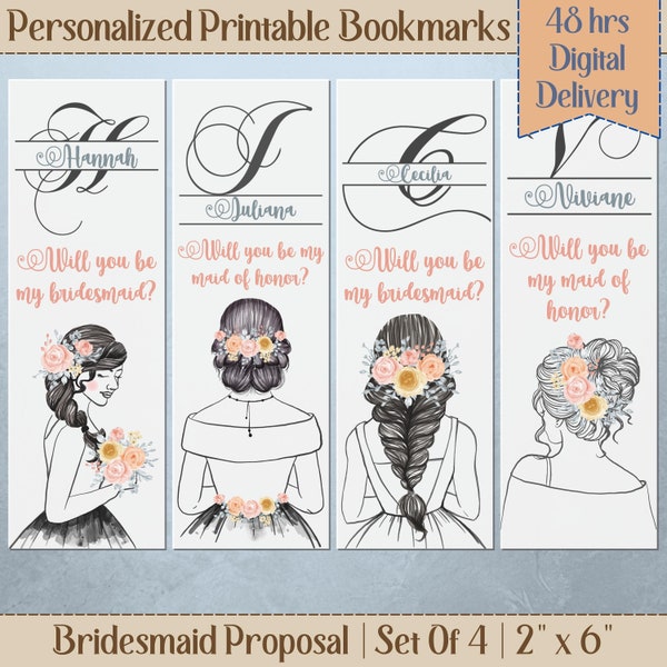 Bridesmaid Proposal Printable Bookmarks | Will You Be My Maid Of Honor Personailsed Digital Bookmark | Custom Bridesmaid Proposal Printable