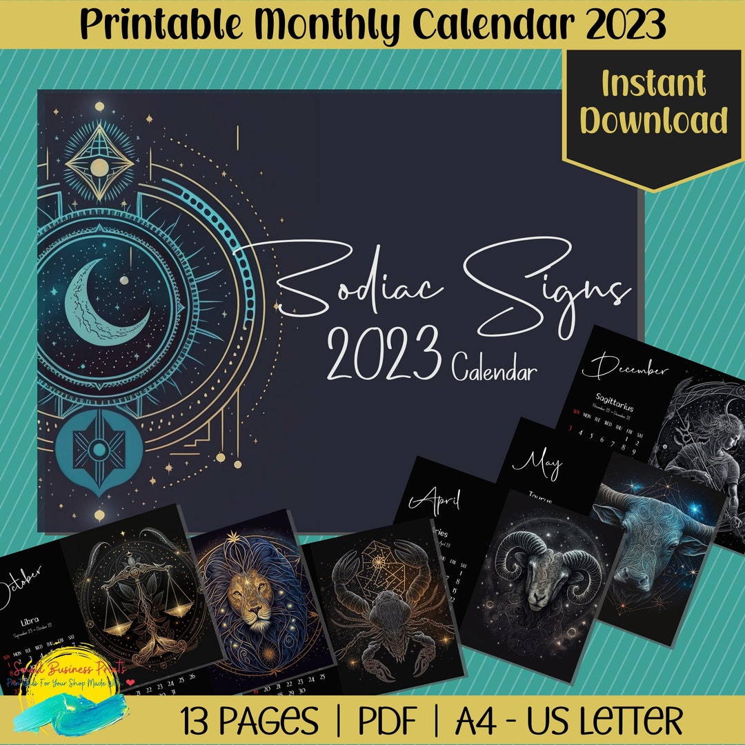 2023 Printable Zodiac Calendar Landscape Digital Calendar - Etsy