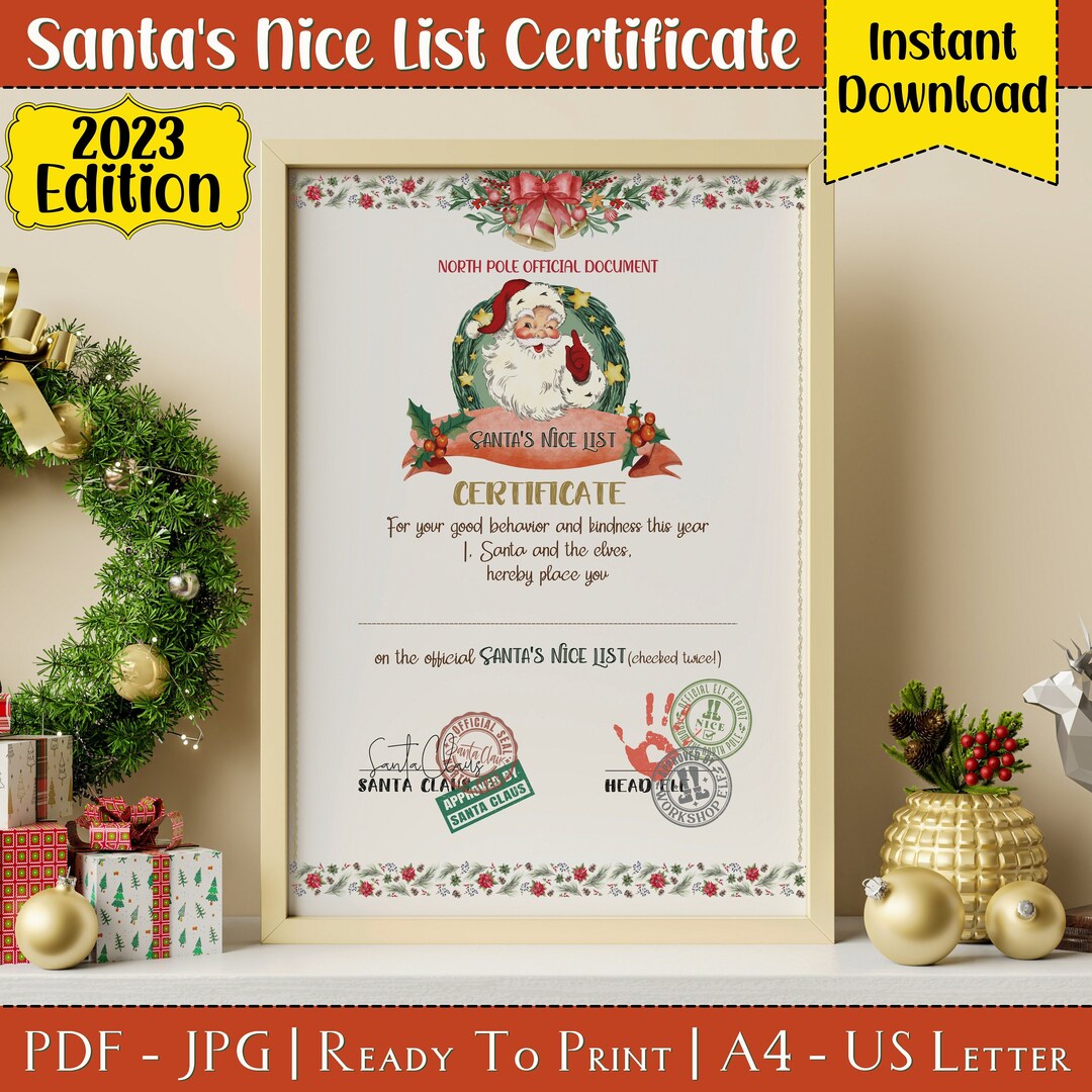 Nice List Certificate Printable Santa's Nice List Santa Letter Santa Printable Christmas ...