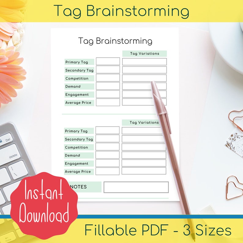 Etsy Tag Brainstorming Etsy SEO Worksheet Etsy Keywords Etsy Listing