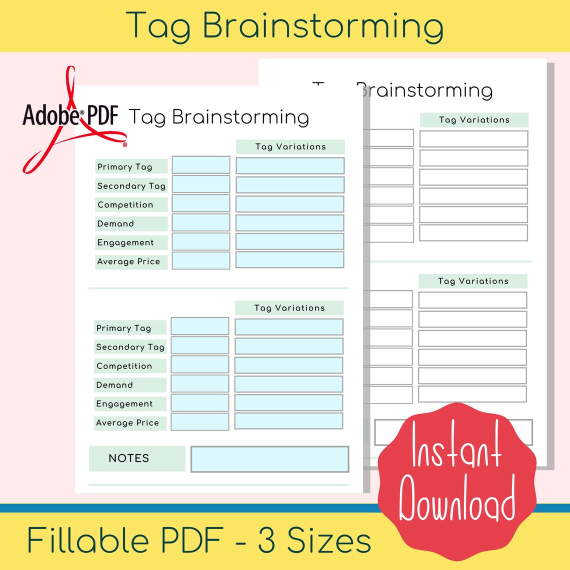 Etsy Tag Brainstorming Etsy SEO Worksheet Etsy Keywords Etsy Listing
