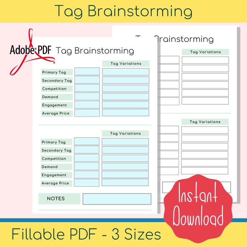 Etsy Tag Brainstorming Etsy SEO Worksheet Etsy Keywords Etsy Listing