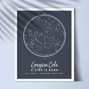 Star Map Print Custom by Date PRINTABLE Star Chart Poster | Etsy