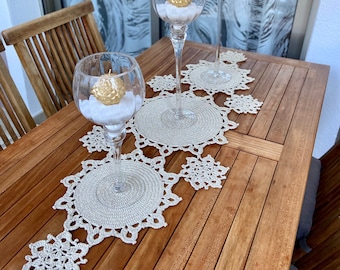 Crochet Christmas Table Runner PDF Pattern Video Tutorial Crochet Snowflake Placemat Doily Christmas Tree Decorations Crochet Home Decor