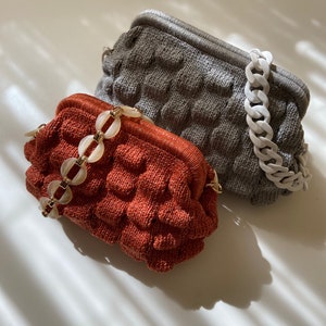 Knitting Pattern Clasp Bag Wave, Video Tutorial, PDF Pattern, Clutch Bag, Knit Purse Patterns, Snap Bag Pouch