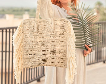 Patrón bolso rafia crochet, Vídeo tutorial, Patrón PDF bolso red crochet, Patrón bolso tote verano, Patrón fácil crochet