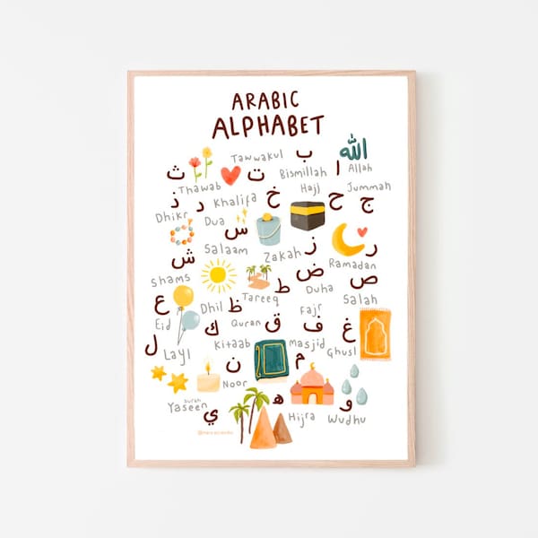 Alphabet arabe | Impression islamique pour enfants | Art mural pour enfants | Cadeau de l'Aïd pour les enfants | Cadeau de l'Aïd pour enfants | Cadeau Ramadan pour enfants | Chambre d'enfant