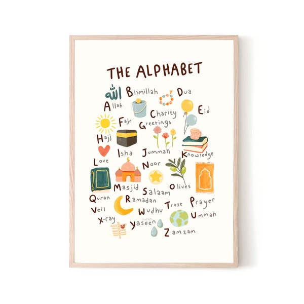 Islamic Alphabet Print: Kids Nursery Wall Art, Eid Gift