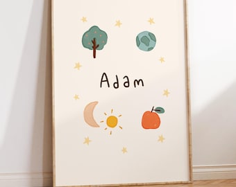 Adam Name Print: Islamic Nursery Decor, Prophet Story Art