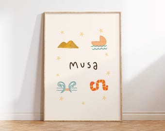 Prophet Musa Story Print: Islamic Kids Nursery Art