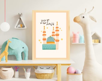 Masjid print | Kids Mosque Art | Islamic Kids Print | Childrens Wall Art | Eid Gift for Kids | Childrens Eid Gift | Ramadan Kids Gift