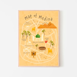 Kaart van Medina afdrukken | Islamitische kinderprint | Kindermuurkunst | Eid-cadeau voor kinderen | Eid-cadeau voor kinderen | Ramadan-kindercadeau | Islamitische kinderkamer