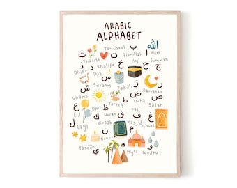 Arabic Alphabet | Printable DIGITAL DOWNLOAD | Islamic Kids Print | Children Wall Art | Islamic Childrens Print | Islamic Kids Room Nursery