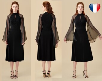 black long sleeve dress for funeral