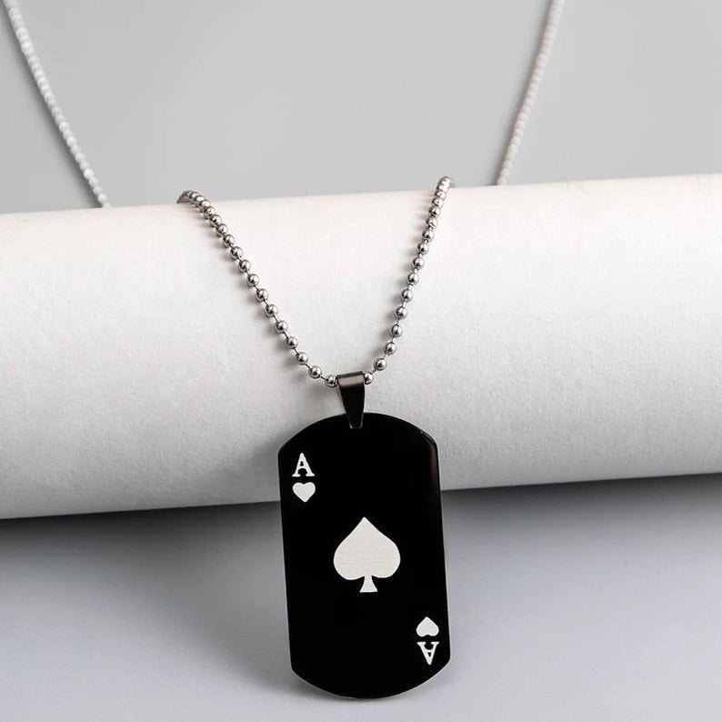 Ace of Spades Necklace Poker Card Pendant Black Good Luck Etsy