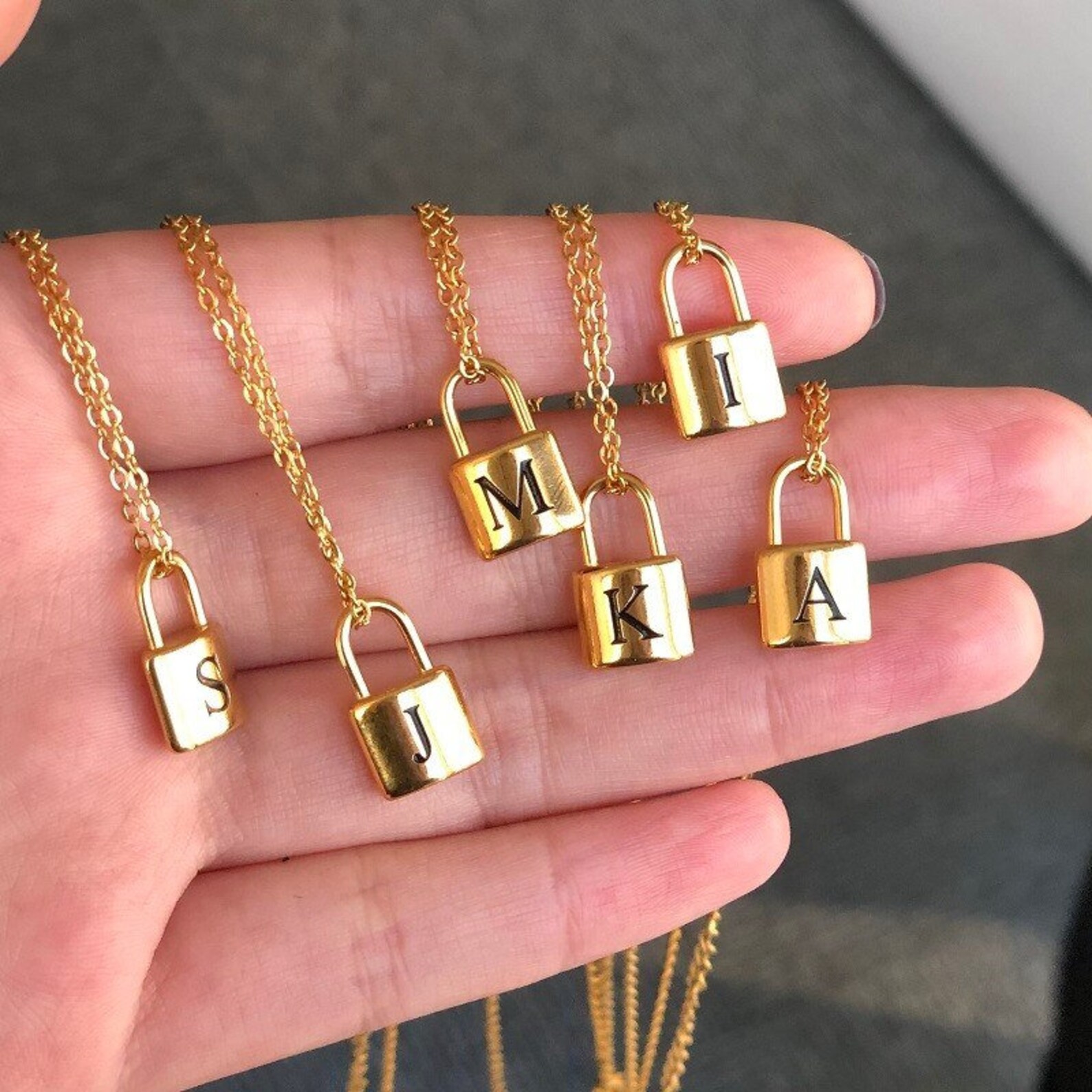 Padlock With Initial Necklace Initial Letter Pendant 18K Etsy