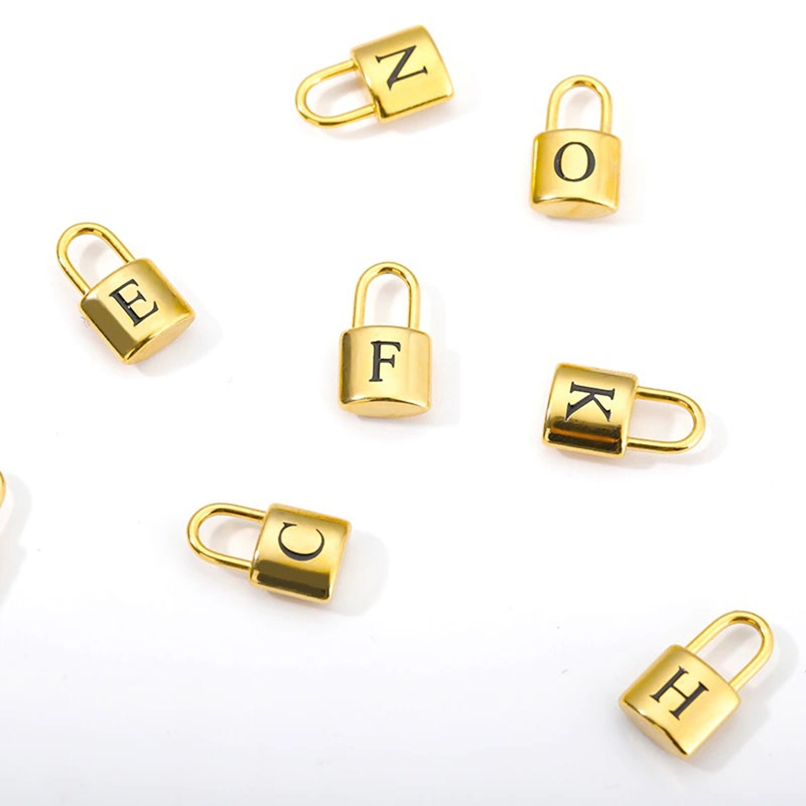 Padlock With Initial Necklace Initial Letter Pendant 18K Etsy