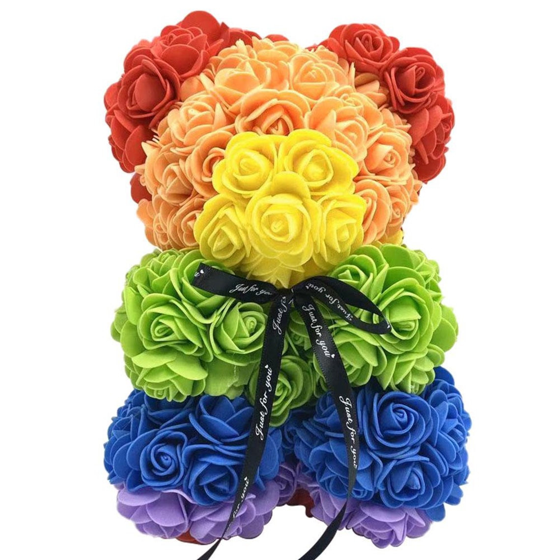 Rainbow Rose Bear Luxury 25cm Artificial Rainbow Rose Teddy Etsy