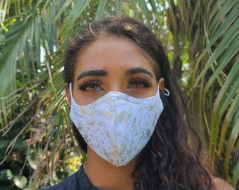 Lace Face Mask / 100% Cotton / Reusable and Washable / Double Layer with Filter Pocket / Breathable / Face Covering / Women / Gold overlay
