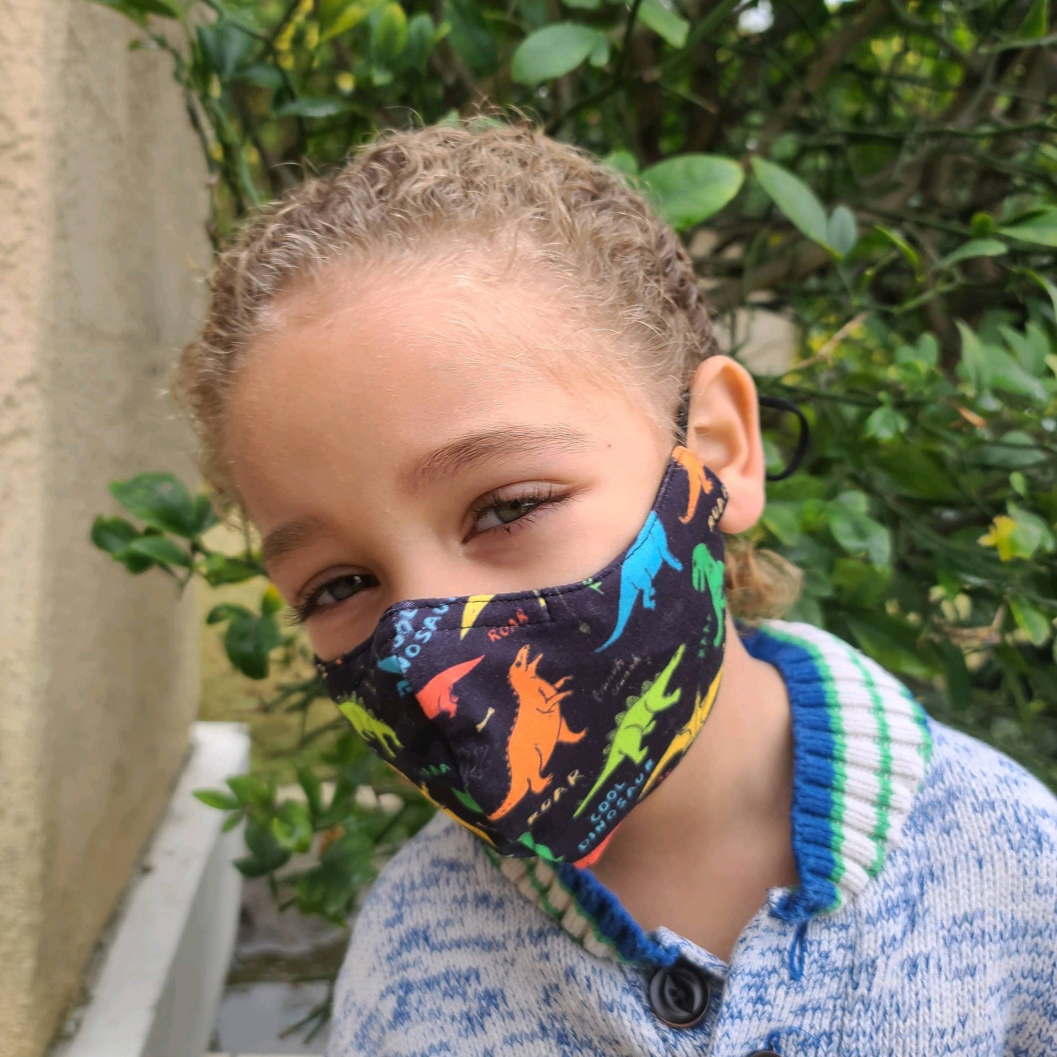 Kids Dinosaur Face Mask / Adjustable / 100% Cotton / Reusable and Was…