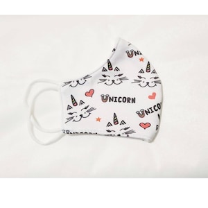 White Unicorn Face Mask for Kids or an Adult / 100% Cotton / Double layer / Reusable and Washable / Breathable / Girls, Boys, or Women