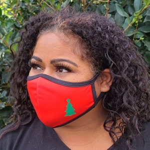 Christmas Tree Face Mask / Red Holiday Mask / 100% Cotton / Reusable, Washable / Double Layer / Breathable / Unisex / Youth, Adult, XL