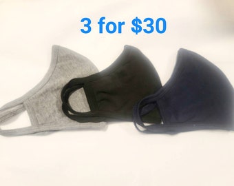 3 Adult Face Mask Pack / 3 pc set / 100% Katoen / Herbruikbaar / Face Covering / Unisex / Two Layer / Breathable / kies je kleur
