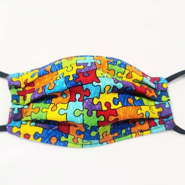 Autism Awareness Face Mask / 100% Cotton / Reusable and Washable / Triple Layer with Filter Layer / Child Adult XL / Breathable Comfortable